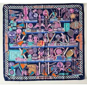 HERMES LES TROPHEES 100% SILK SCARF‎ SHAWL BLUE PINK PURPLE MADE IN FRANCE